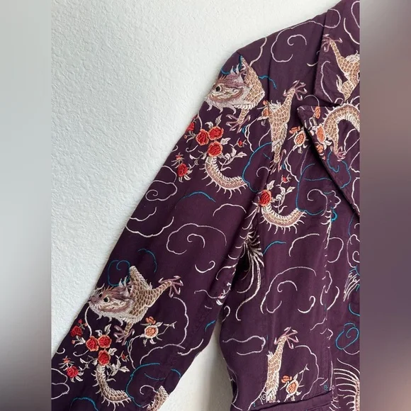 Johnny Was Womens Jacket Blazer Purple‎ Floral Dragon Embroidered size Large - Picture 7 of 12